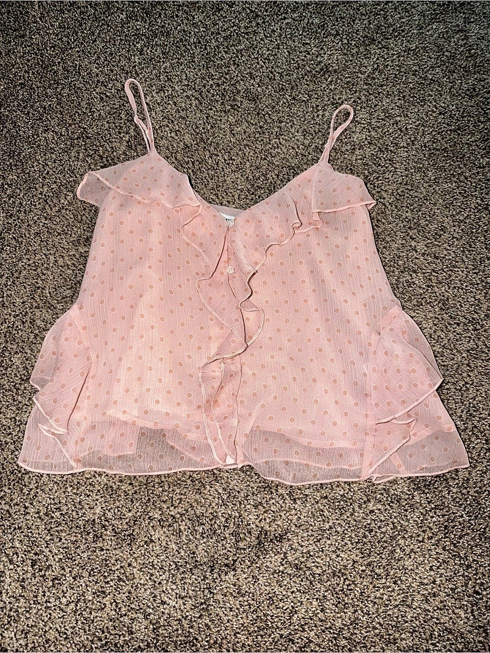 American Eagle Polka Dot Ruffle Cami in Pink